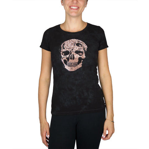 Rose Gold Skull Black Tie Dye T Shirt