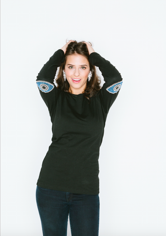 Long Sleeve Crew Neck Shirt with Evil Eye Patch