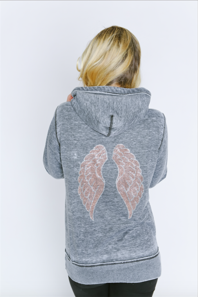Rose Gold Wings Burnout Womens Boyfriend Zip-Up Hoodie