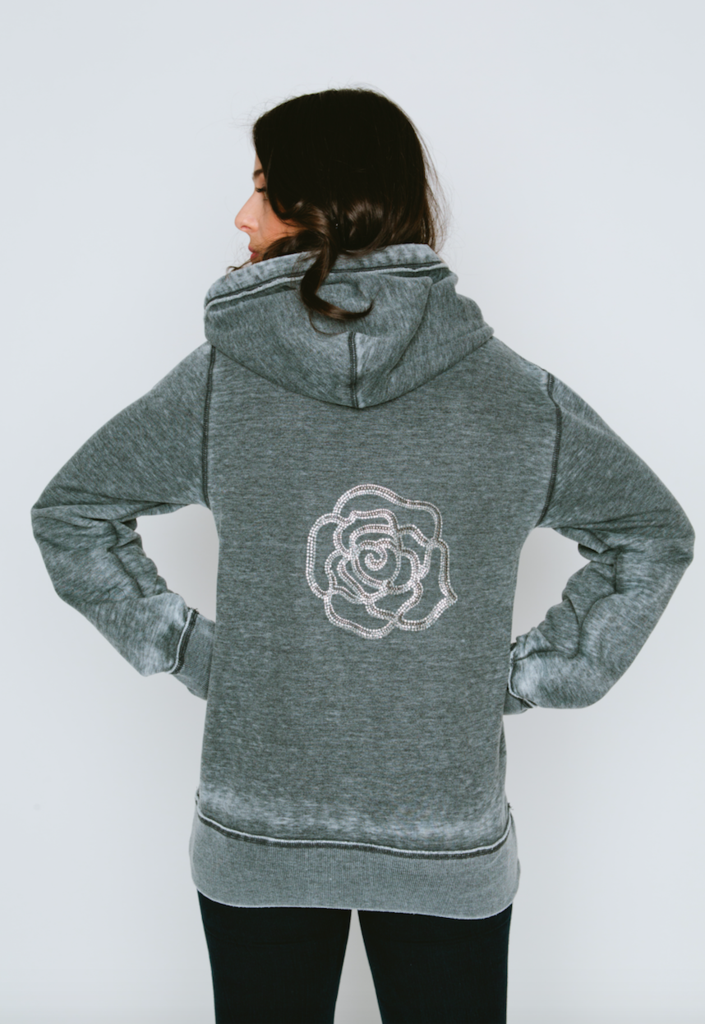 Burnout Boyfriend Zip-Up with Sliver Flower