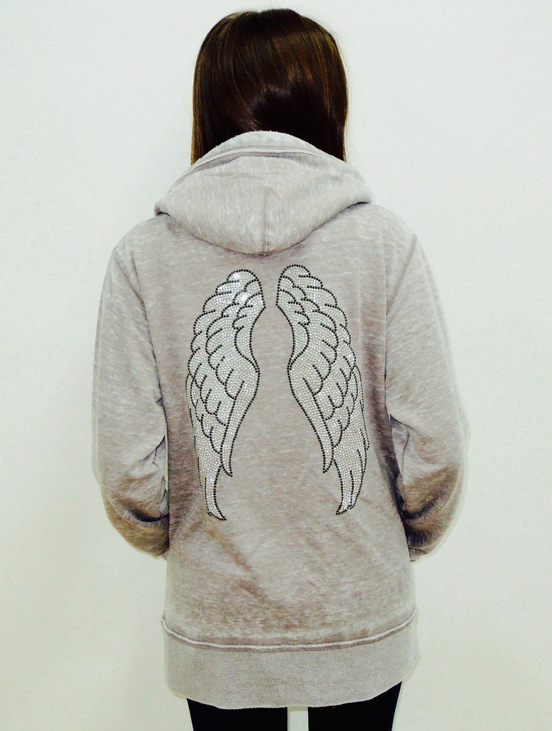 Angel Wings Womens Burnout Boyfriend Pullover Hoodie