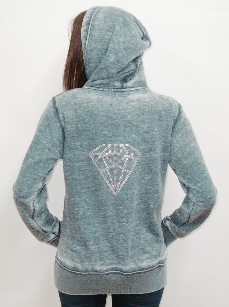 Diamond Burnout Womens Boyfriend Zip-Up Hoodie