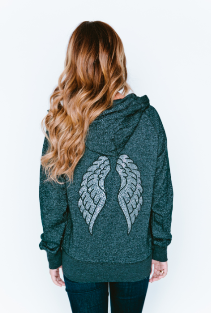 Wings Glitter Baseball Zip-Up Hoodie