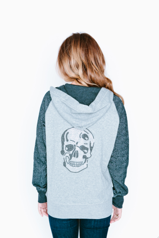 Skull Glitter Baseball Zip-Up Hoodie