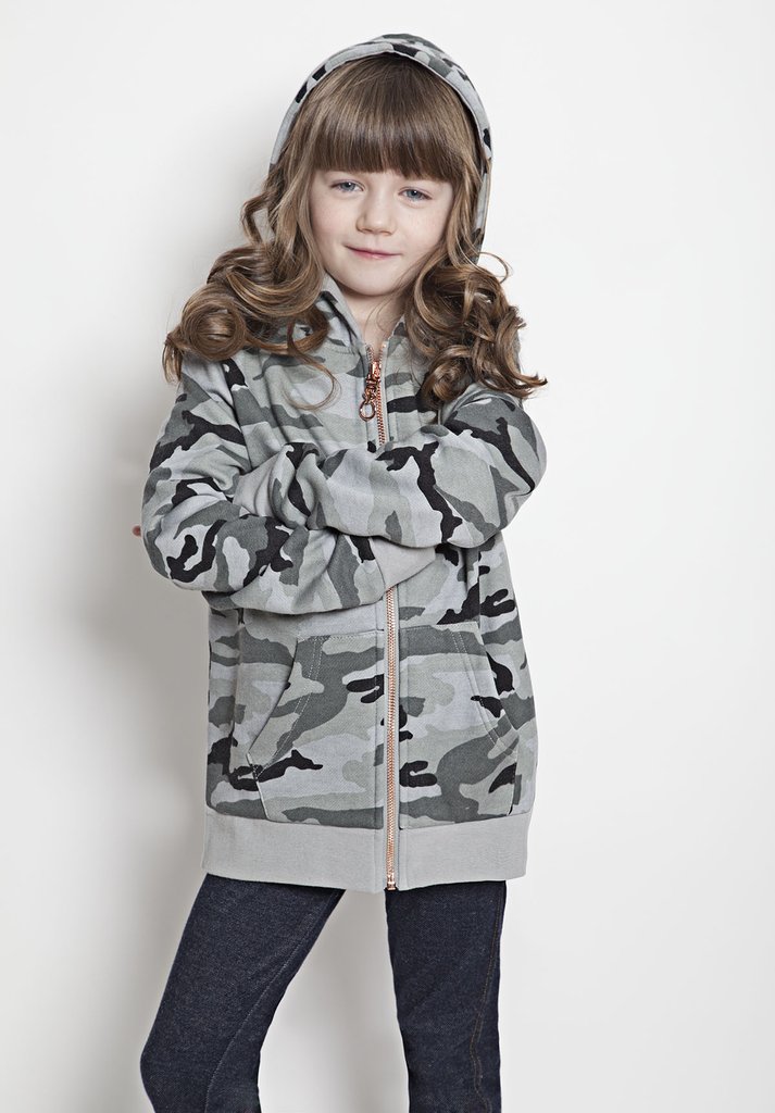 Kid's Full-Zip Hooded Sweatshirt in Grey Camo