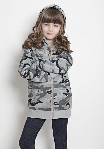 Kid's Full-Zip Hooded Sweatshirt in Grey Camo