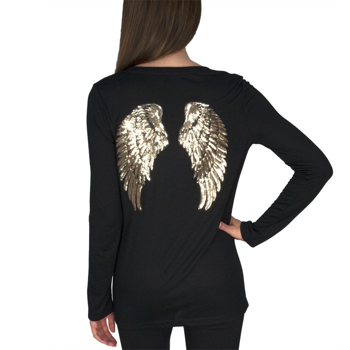 Long Sleeve Crew Neck Shirt w/ GOLD SEQUIN WINGS