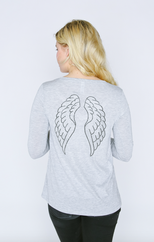 Silver Wings Long Sleeve V-Neck T Shirt