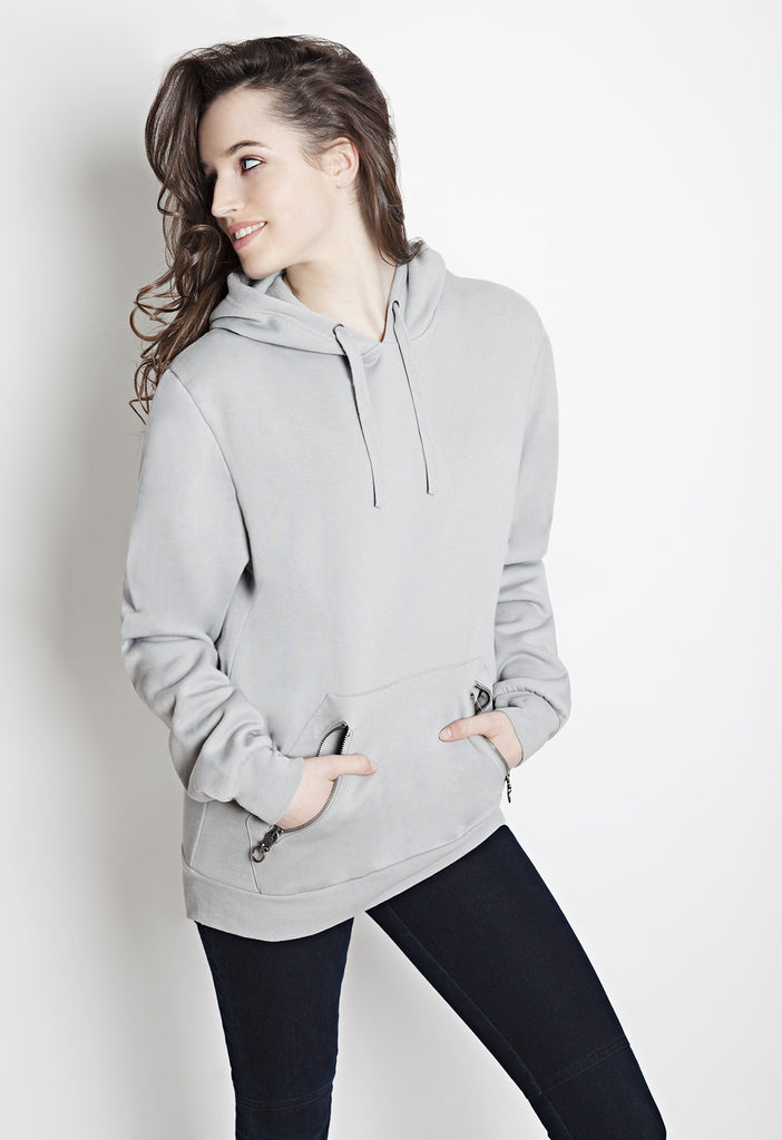 Pull-Over Hooded Sweatshirt in Grey