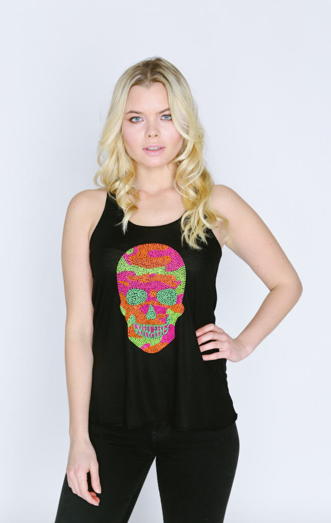 Neon Camo Skull Racerback Tank Top