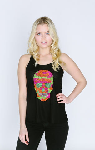 Neon Camo Skull Racerback Tank Top