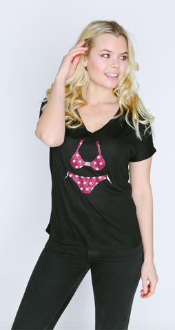 Polka Dot Bikini Short Sleeve V-Neck T Shirt