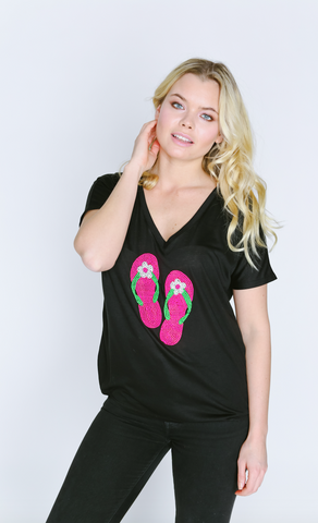 Flip Flops Short Sleeve V-Neck T Shirt