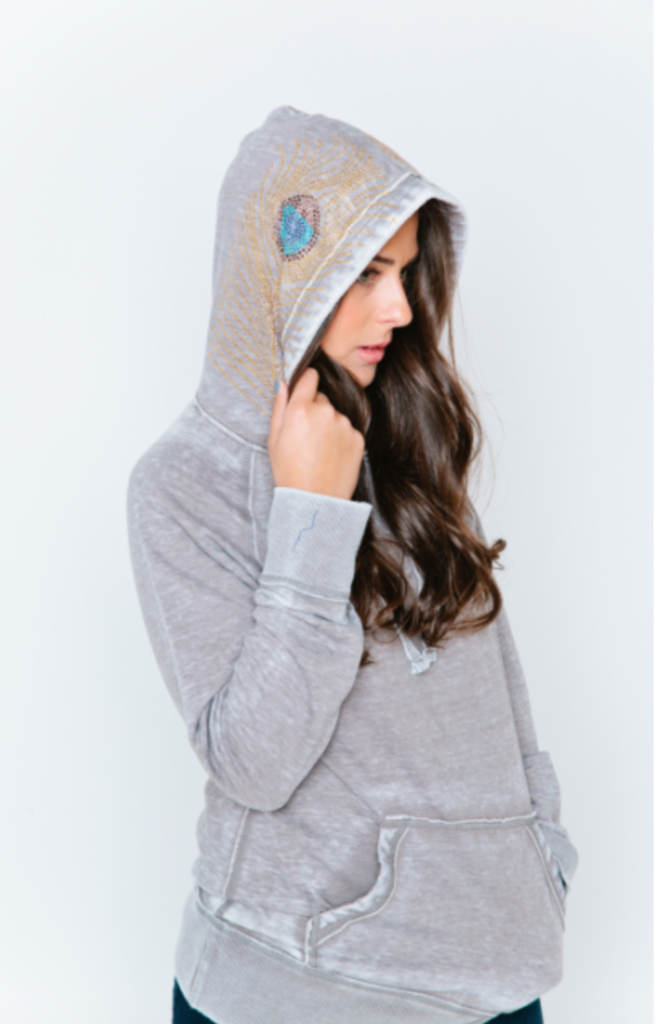 Peacock Hood Womens Burnout Boyfriend Pullover Hoodie