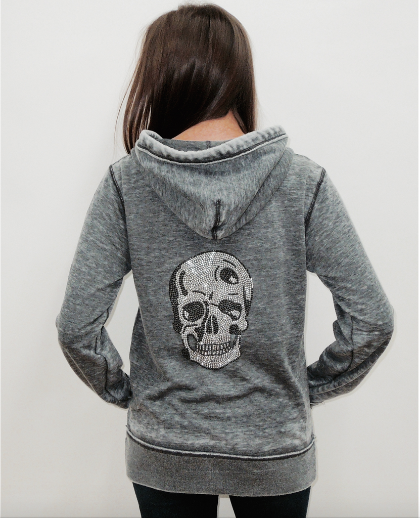 Skull Burnout Womens Boyfriend Zip-Up Hoodie