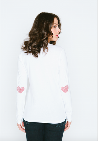 Heart Elbow Patches Long Sleeve Crew Neck T Shirt