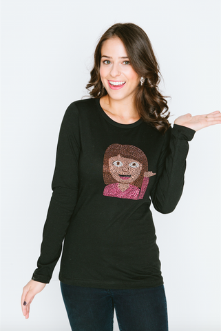 Long Sleeve Crew Neck Shirt with Hair Flip Emoji