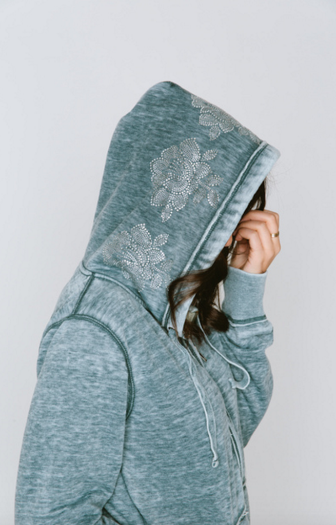Burnout Boyfriend Zip-Up with Silver Floral Hood