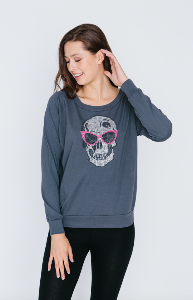 Sunglass Skull Long Sleeve Slouch Top