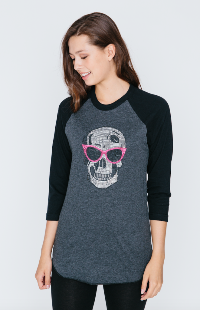Sunglass Skull Raglan Baseball T Shirt