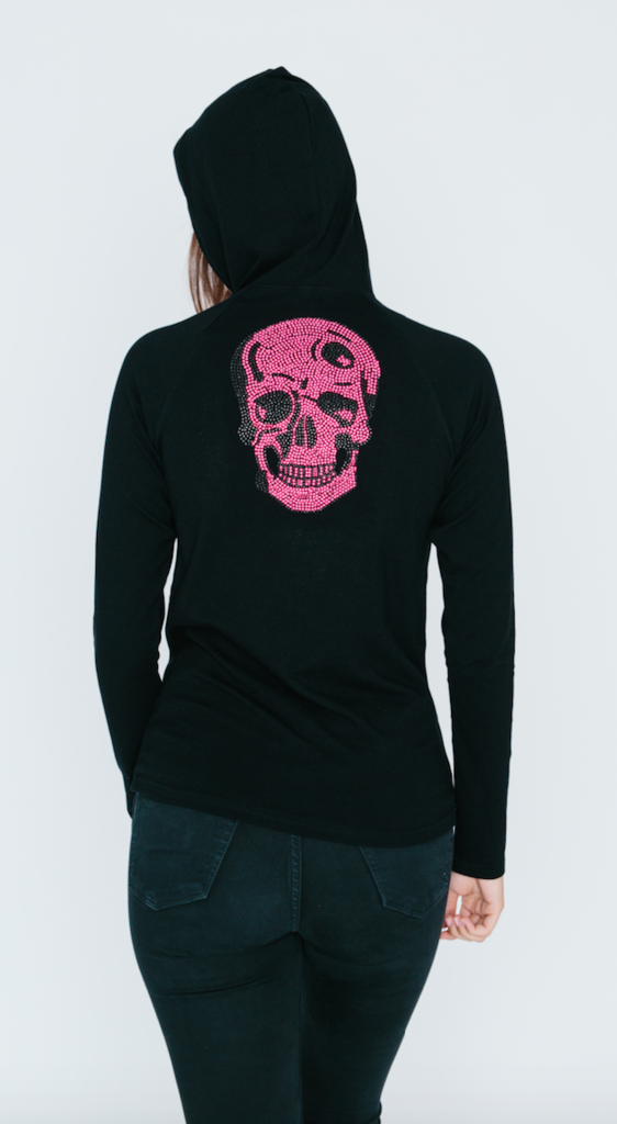 Pink Neon Skull Half-Zip Pullover Hoodie