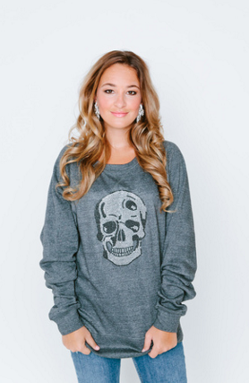 Burnout Crew Neck Sweatshirt with Crystal Skull