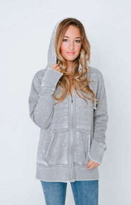 Burnout Womens Boyfriend Zip-Up Hoodie