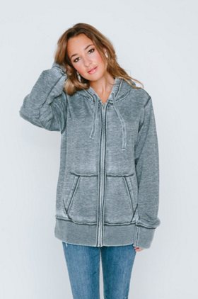 Burnout Womens Boyfriend Zip-Up Hoodie
