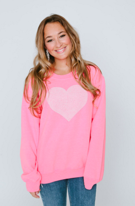 White Heart Neon Pink Crew Neck Sweatshirt