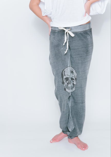 Mirrored Silver Skull Burnout Sweatpants