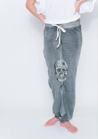 Burnout Sweatpants with Mirrored Silver Skull