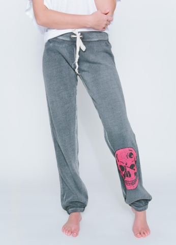 Burnout Sweatpants with Neon Pink Skull