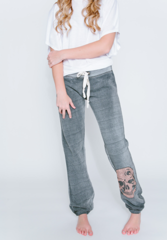Burnout Sweatpants with Rose Gold Skull