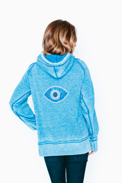 Evil Eye Burnout Womens Boyfriend Pullover Hoodie