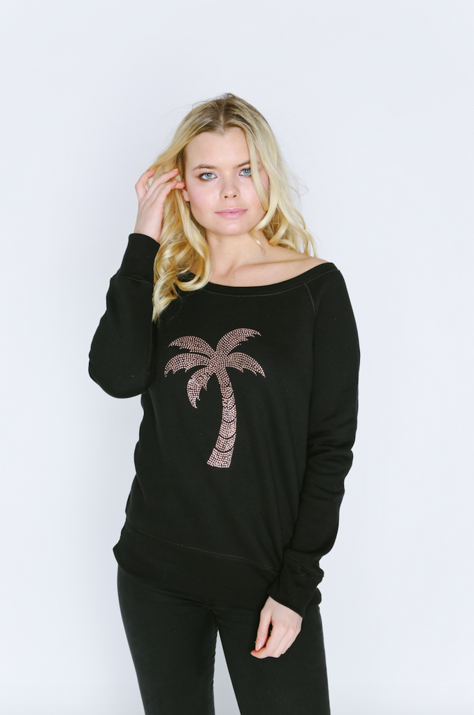 Rose Gold Palm Tree Wide Neck Sweatshirt