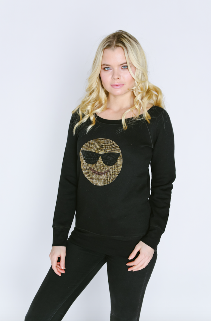 Sunglass Smiley Face Wide Neck Sweatshirt
