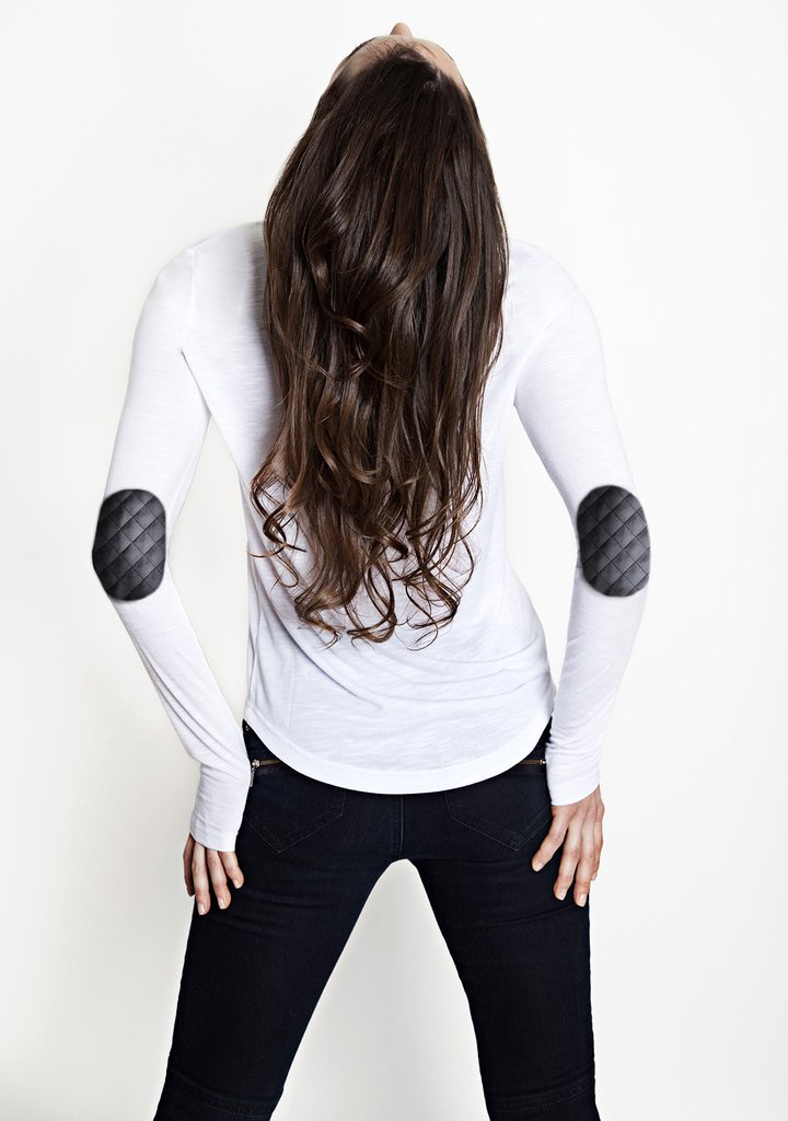 Long Sleeve Mullet shirt with Quilted Elbow Patches in White