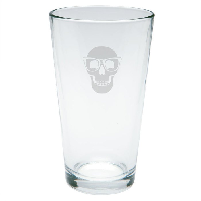 Kings of Cole - Skull with Nerd Glasses Etched Pint Glass